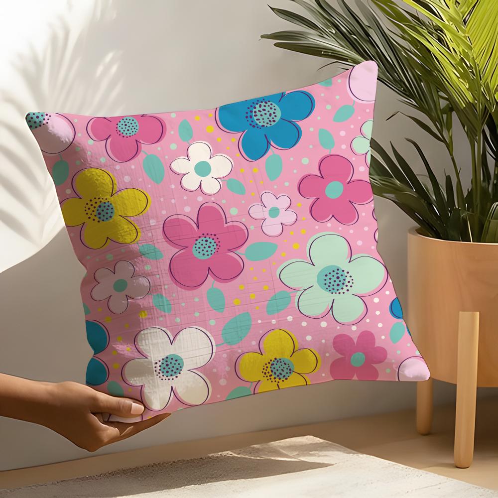 Frühlings- und Sommer-Blumenkissenbezug Heim-Wohnzimmer-Dekoration Leinenkissenbezüge Kissenhülle