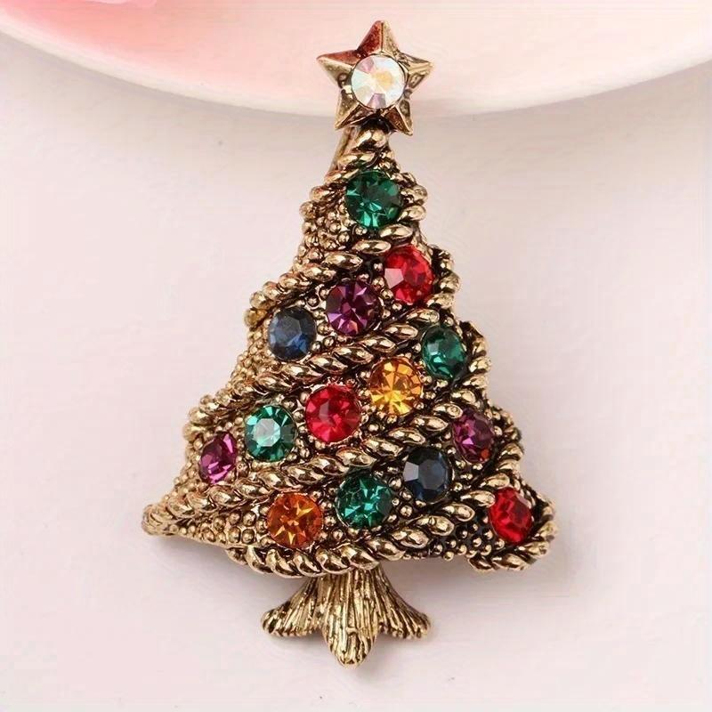 Weihnachtsbaum Form Funkelnde Brosche Unisex Vintage Grün Strass Pflanzen Party Lässige Brosche Anstecknadel Geschenk Accessoires für Frauen