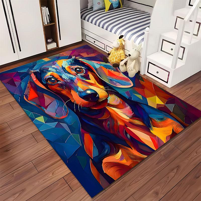 Colorful Geometric Dachshund suitable as a non-slip mat for the living room or bedroom sofa