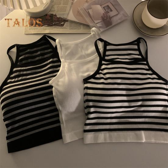 Damen Gepolstertes Rippen-Tanktop Sommer Ärmelloses Racerback Basic Top mit integriertem BH Spaghettiträger Camisole Crop Top