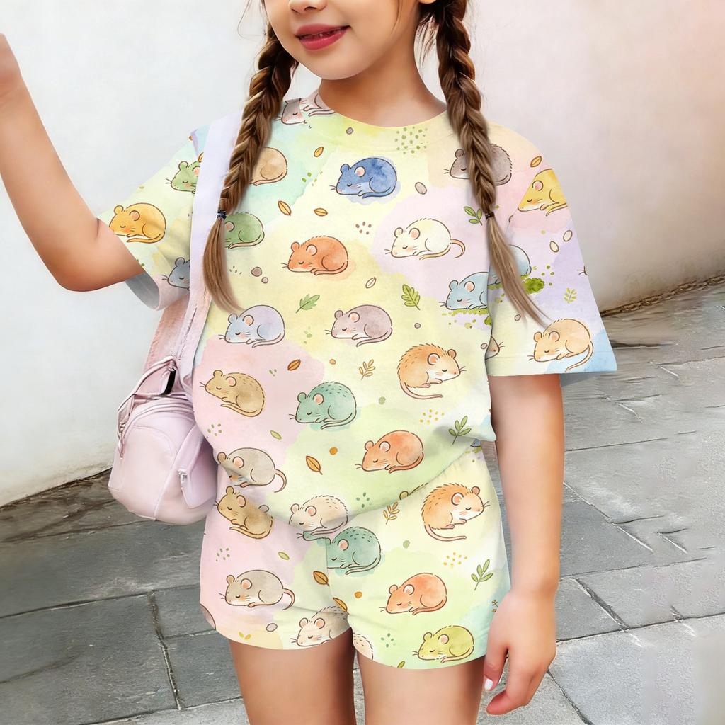 Kids Casual Short Sleeve Top and Shorts Set Animal Pattern Lightweight Summer Outfit Soft Fabric Breathable Design Comfortable Fit