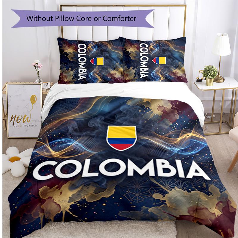 Colombia Football Printed Bedding 3 Piece Set Cozy Breathable Bed Cover Set As Housewarming Holiday Gift