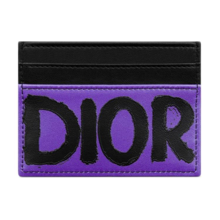 Dior Miss  Graffiti Print Five Card Slot Calfskin Card Holder Women Accessories Purple Black S3601UZCW-M75E