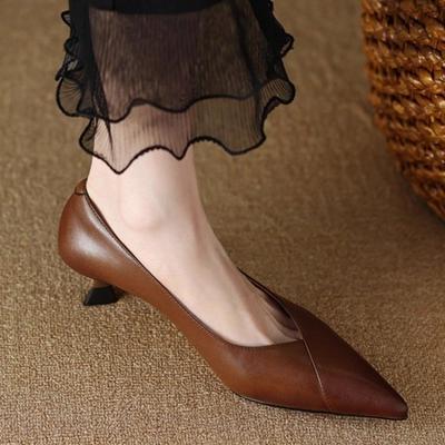 Mode Mode Klassischer Damenpumps Zehenspitzenzehe Einzelschuhe Echtes Leder Büroschuhe Sommer Elegant Damen Leichte Hohe Absätze