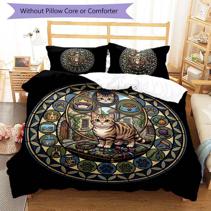Royal Cats Kingdom Pattern Bedding,Quilt Set Quilt Cover Pillowcase Home Birthday Gift (1*duvet cover+2*pillowcase,without core)