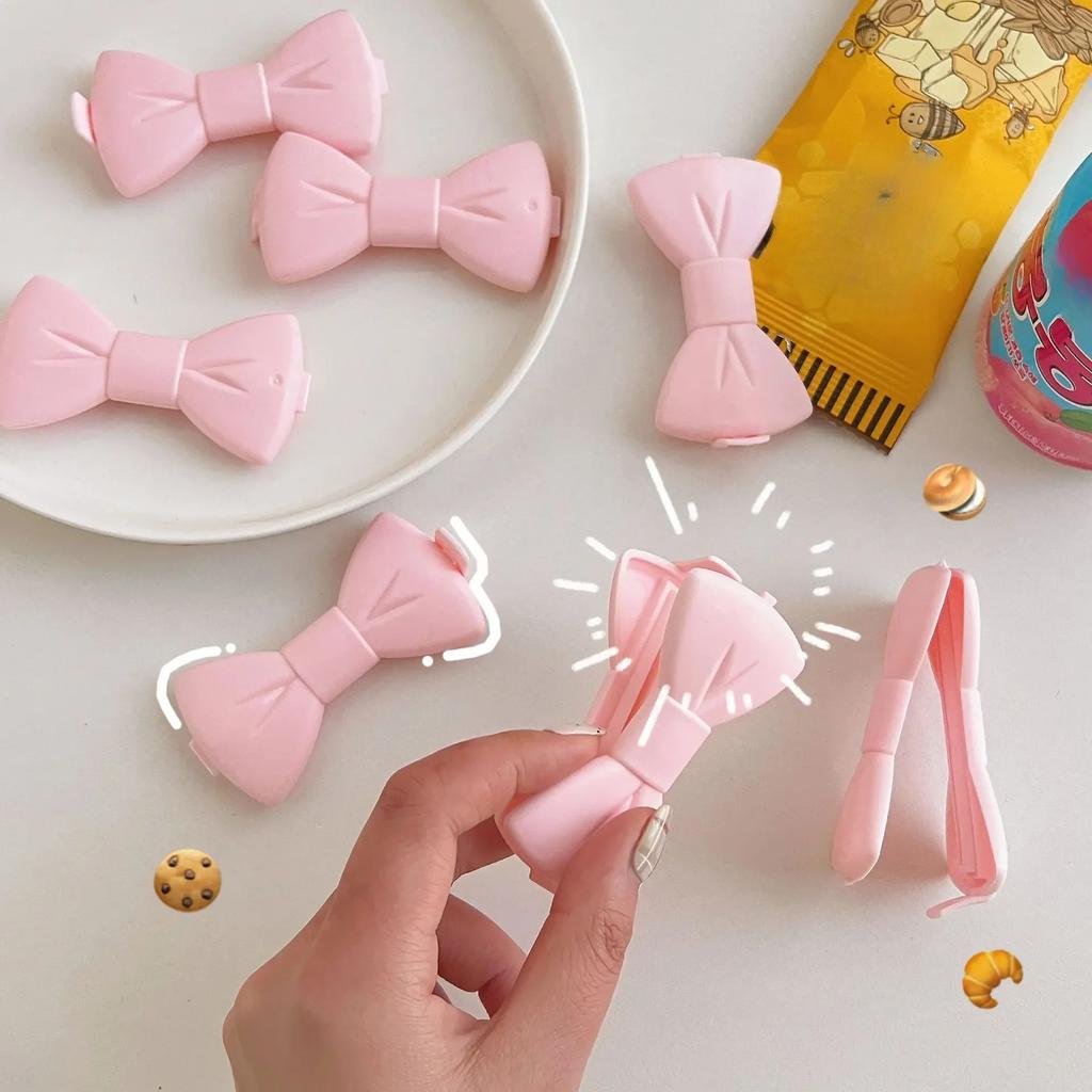 2Pcs Korean INS Cute Pink Bow Sealing Clip Girl Potato Chips Cereal Snack Bag Moisture-proof Clip Kitchen Accessories Organizer
