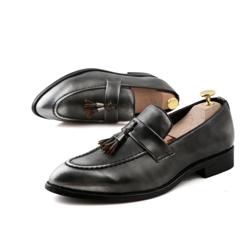 

2025 new spring and autumn British men s shoes retro tassel patent leather Doudou shoes fashion trend Korean version foot cover 44 серебряный