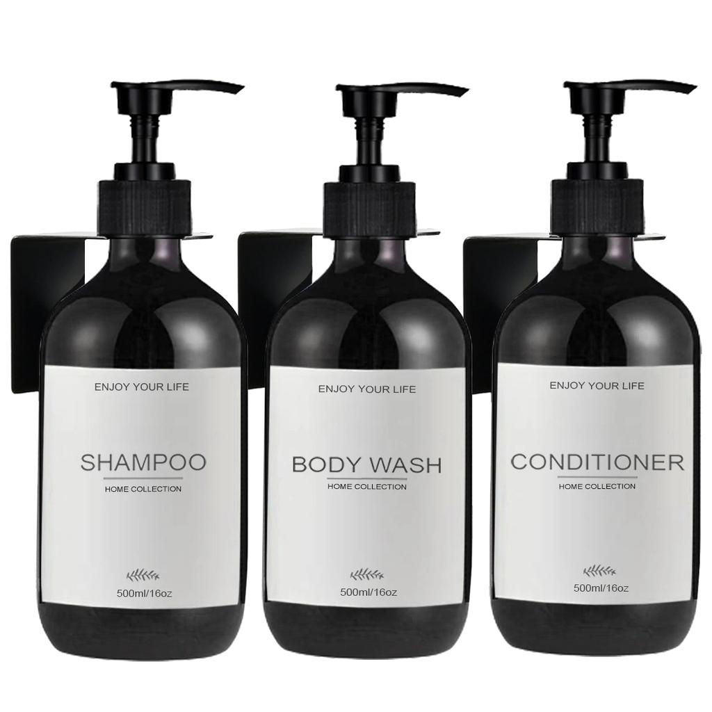 Wall Mounted Soap Dispenser Set Refillable Shampoo Conditioner Body Wash Bottle Holder for Shower Wall