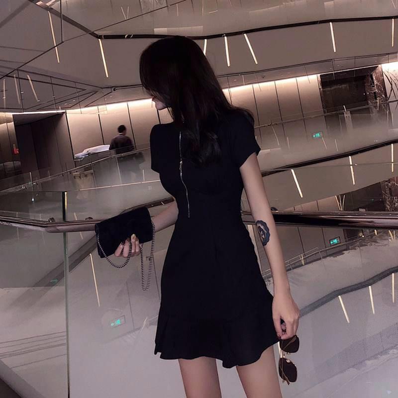 European Station Summer New Han Fan Lazy Wind Fishtail Dress Social Women's Small Black Dress Hepburn Dress Women