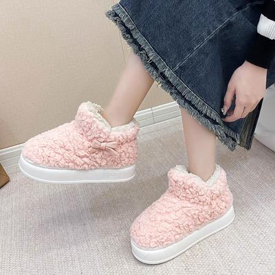 2024 Winter Warm Shoes Women Men Indoor Cotton Slippers Soft Plush Platform Sole Couples Home Street Fluffy Footwear
