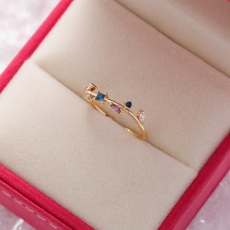 Trendy Crystal Sakura Flower Ring For Women Sweet Girls Exquisite Rhinestone Open Ring Romantic Jewelry Wedding Gift Adjustable