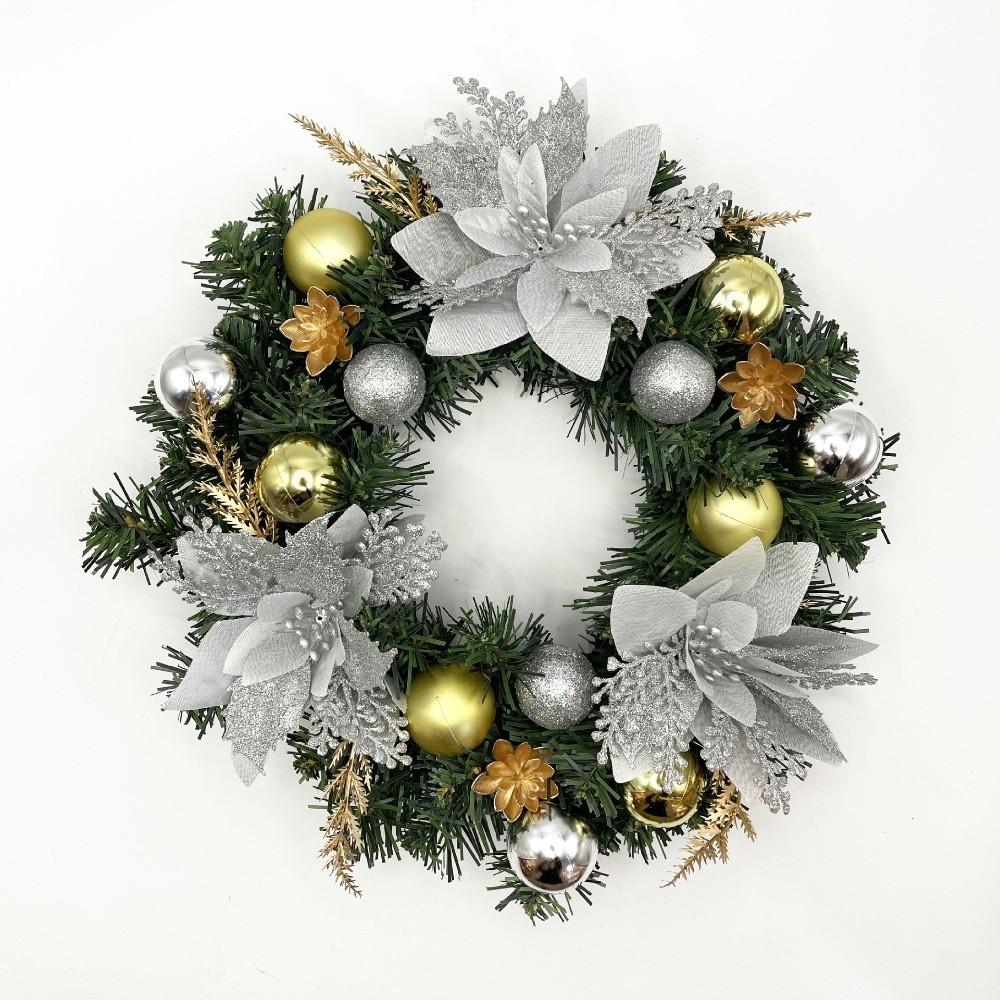 Elegant Christmas Wreath Red Flower Evergreen Pine Wreath Door Wall Decor Poinsettia Wreath Party