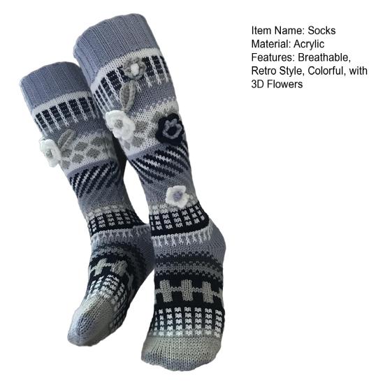 Calzettoni a Maglia Retro Donna Calzettoni Al Ginocchio all'Uncinetto con Fiori 3D Calzini Caldi Colorati Scaldamuscoli per Stivali Ragazze Indispensabili per Casa e Strada