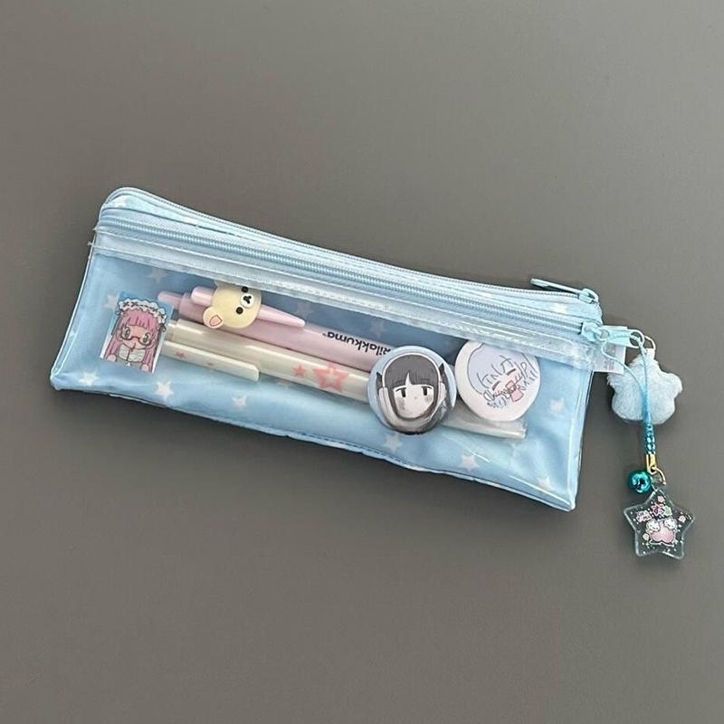 1 Piece Multifunctional Large Capacity School Stationery Bag Cute Stars Pencil Case Mesh Multilayer Pen Bag