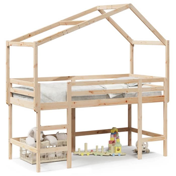 VidaXL Lit superposé et échelle et toit 80x200 cm bois de pin massif, lit intermédiaire, lit mezzanine avec échelle, lit 3282072