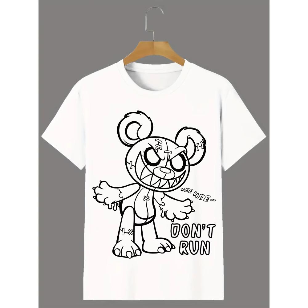 Men's Casual "Don't Run" Bear Print Crew Neck Short Sleeves T-Shirts For Summer
