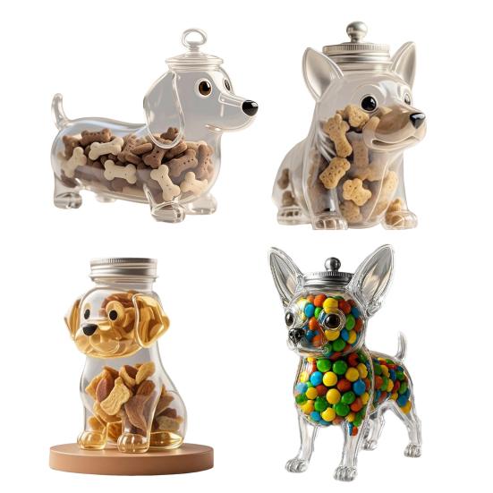 Treat Jar Reusable Dog Shape Glass Airtight Pet Food Storage