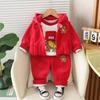 Baby Boys Clothing Set Autumn Winter Cartoon Thick Hooded Jacket Coat Pants 3Pc Suit for Kids Warm Outfits