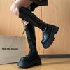 Gotické vysoké boty na platformě pro ženy Podzim Zima Dámská jednobarevná obuv na podpatku Retro šněrovací vysoké kozačky Rytířské Botas