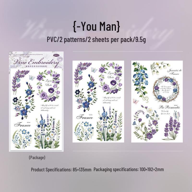 Tomato Sauce Girl Vine Embroidery Series: Flower Transfer Stickers for Journals (6 Styles)