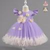 Vestito da Principessa per il Primo Compleanno di Bambina - Stile Estivo in Rete con Maniche a Palloncino