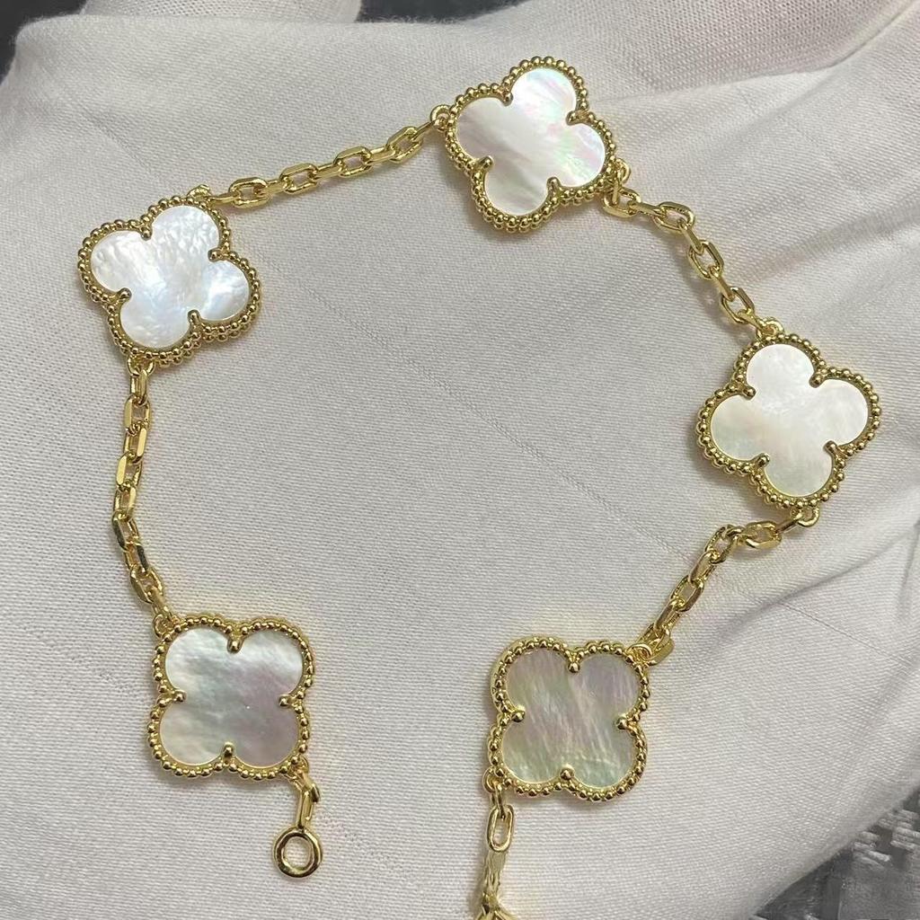 Nuova Versione Bracciale Quadrifoglio Cinque Fiori Agata Rossa Naturale Madreperla Bianca Bracciale da Donna Bracciale Laser