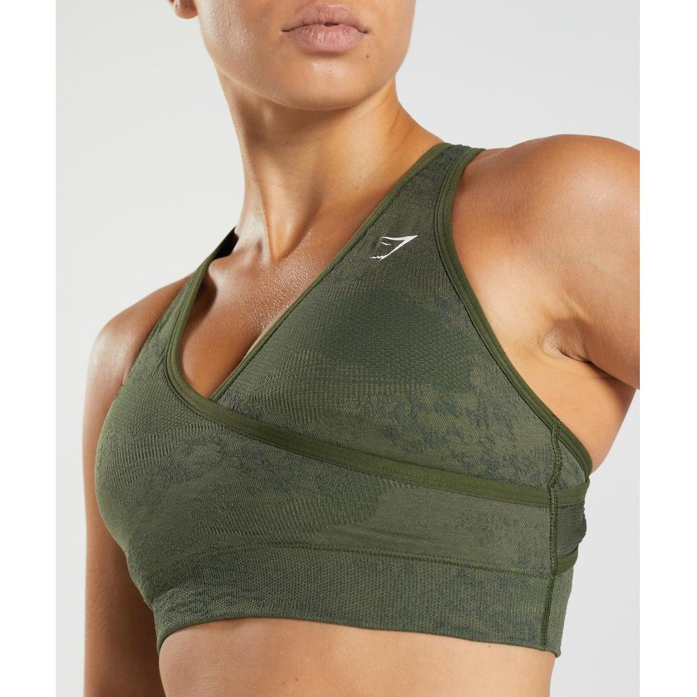 Gymshark Adapt Camo Seamless Sports Bra Lava   Moss Olive Core Olive B3a4d Ebzj