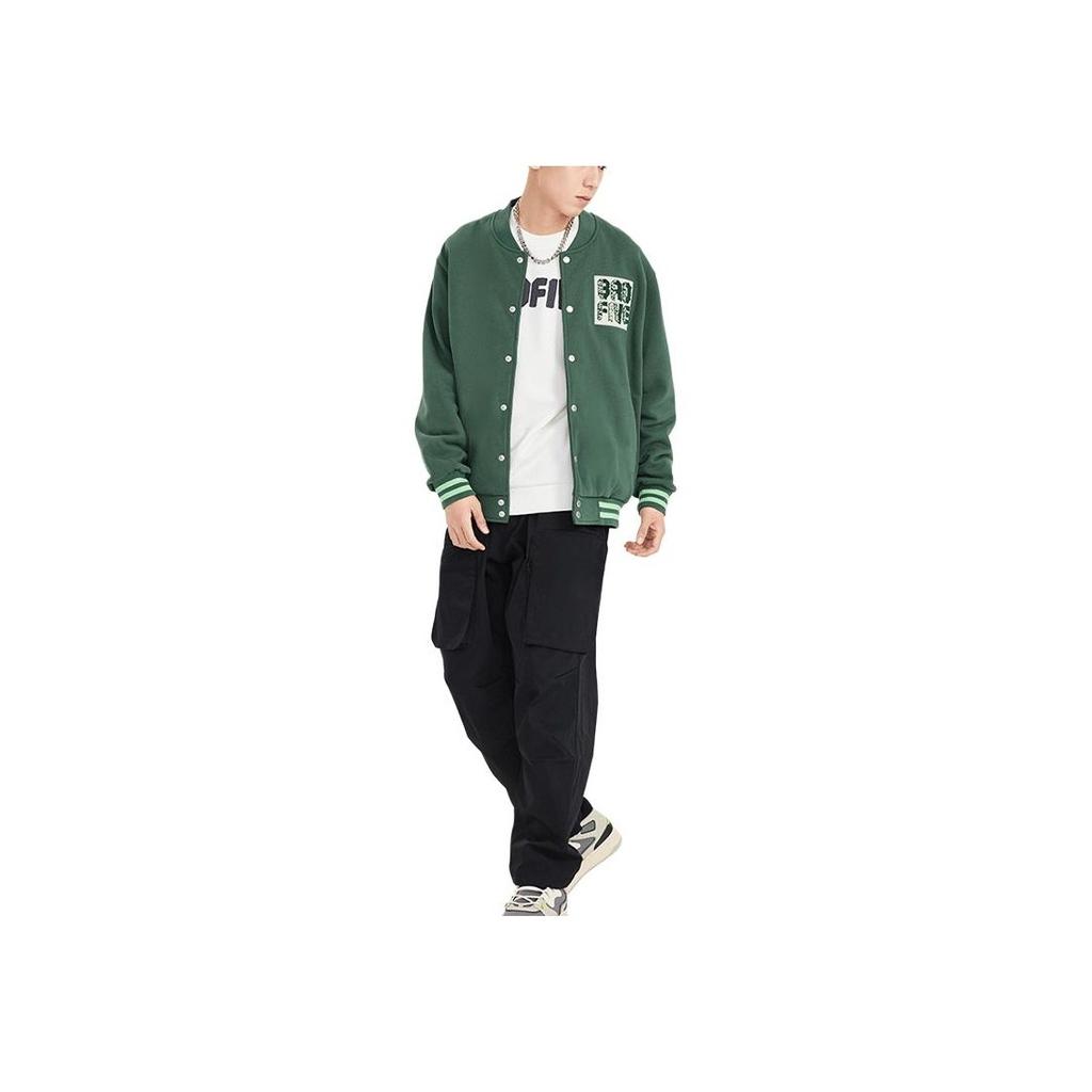 Li Ning Badfive Embroidered Logo Loose Fleece Knitted Baseball Jacket Men Jackets Green AJDS039-4