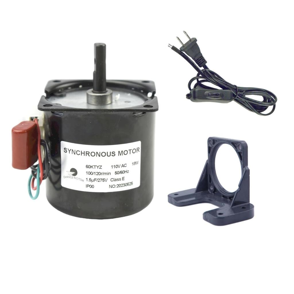 CHANCS 60KTYZ 110V Metal Gear Rotating Barbecue Turntable Gear Reducer Motor with Holder Bracket and Power Cord Switch Plug 100-120RPM