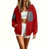Women's Full-Zip Hooded Patchwork Sweatshirt Jacket for Casual Everyday Wear