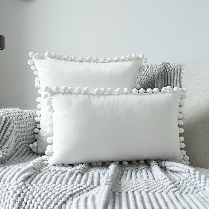 Inyahome Solid Color Velvet Throw Pompom Pillow Covers Pillowcase for Home Decor Sofa Living Room Bed Couch Farmhouse Outdoor