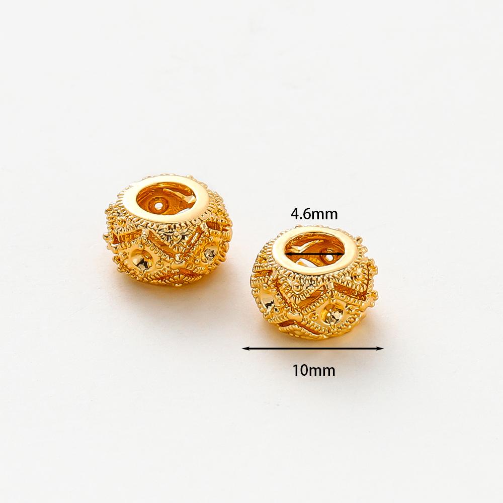 5pcs/lot 10mm 18K Gold Color Plated Brass Big Hole Beads Spacer Beads for Bracelet Necklace DIY Jewelry Making Accessories
