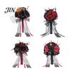 Spooky Wedding Bouquet Gothic Bride Bouquet, Artificial Black Red Rose Flower Party Floral Centerpiece with Skeleton Hand Pumpkin Skull for