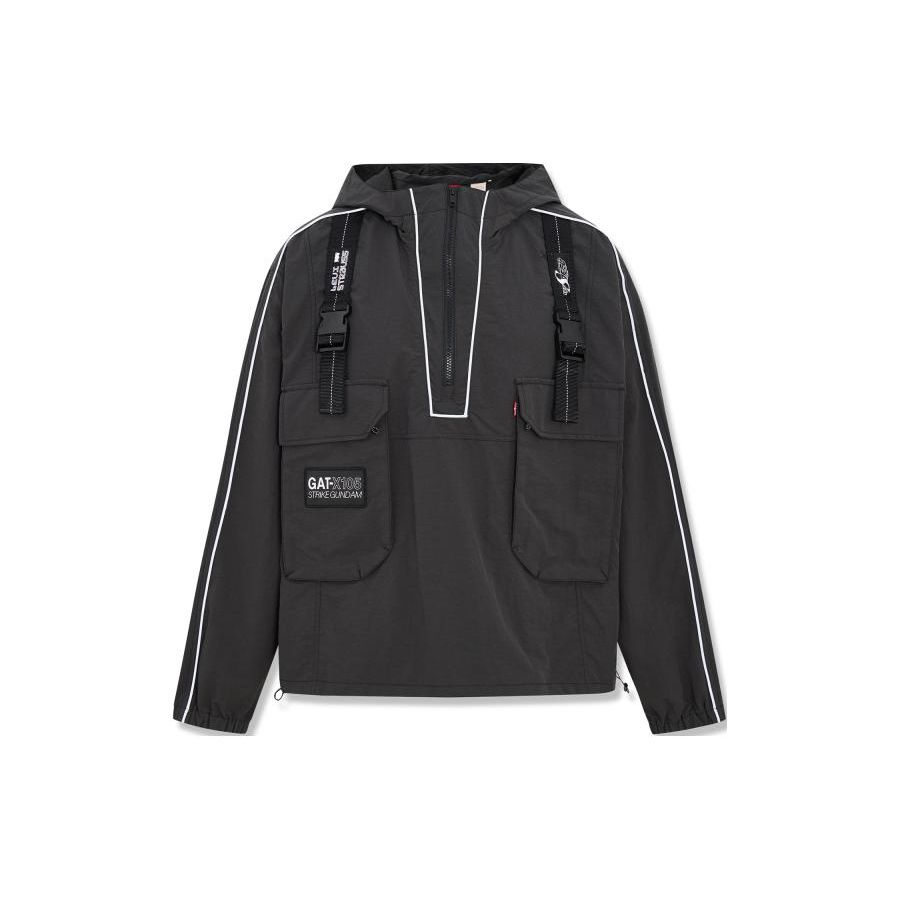 

Levis X Gundam SS24 Цветной блок Аниме Мобильный костюм с принтом Половина молнии с капюшоном Мужские куртки Черный A7411-0000
