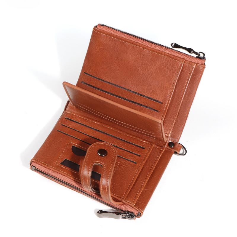 RFID Anti-theft Refreshing Men's Leather Wallet Wallet Retro Double Zipper Change Clip Short Wallet