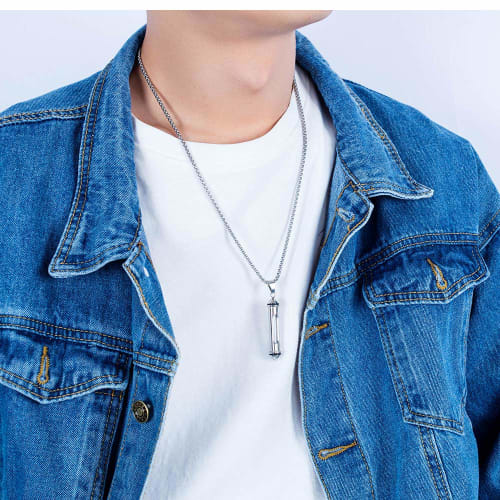 Rockyu Women's Silver Memorial Necklace with Detachable Perfume Bottle Pendant, Titanium and Glass, Perfect for Keeping Ashes, Memorial, and Mementoes