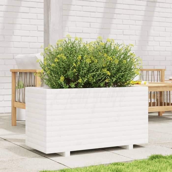 VidaXL Jardinière blanc 90x40x49,5 cm bois de pin massif, jardinière d'extérieur, bac à fleurs, boîte à plantes, jardinière 847374