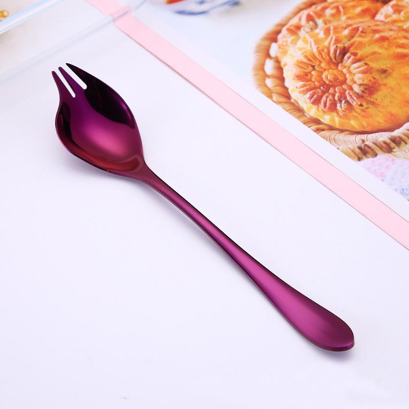 Creative Stainless Steel Fruit Salad Fork Spoon Colorful Ice Cream Dessert Spoon Multi-Function Tableware Kitchen Accessories