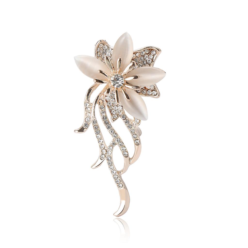 Fashion Temperament Rhinestone Opal Flower Brooch High-End Light Luxury Women'S Suit Coat Corsage Jewelry Pin