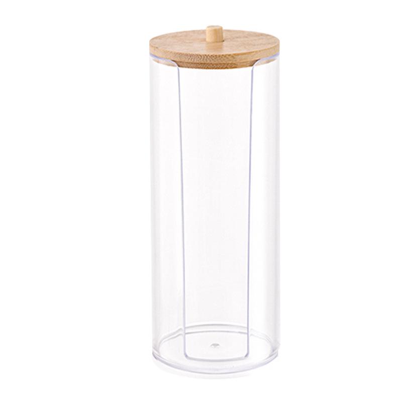 Dual-Layer Cotton Swab & Makeup Pad Storage Box - Clear, Round, Desktop Organizer
