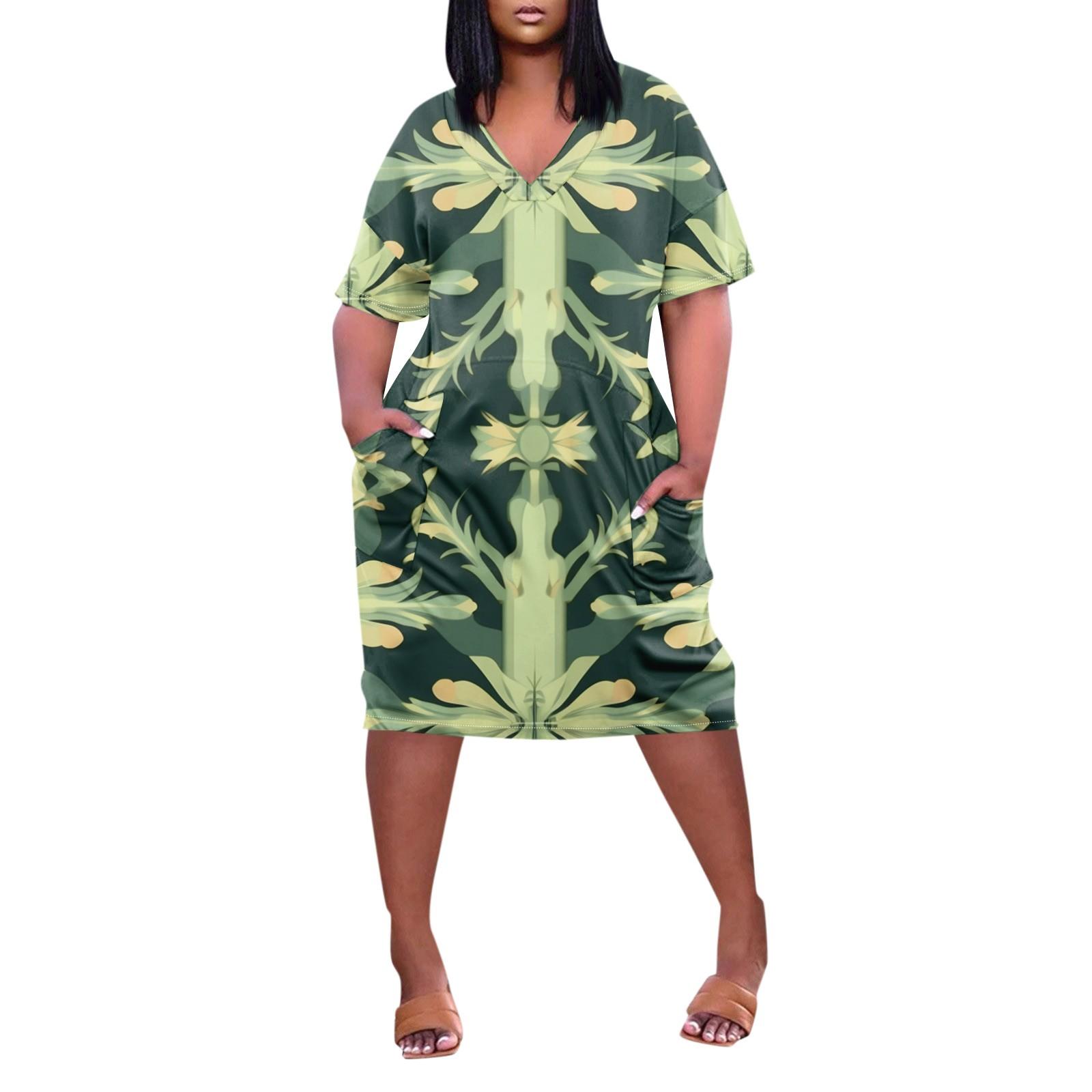 Женское летнее повседневное платье больших размеров с v-образным вырезом и коротким — фото 3