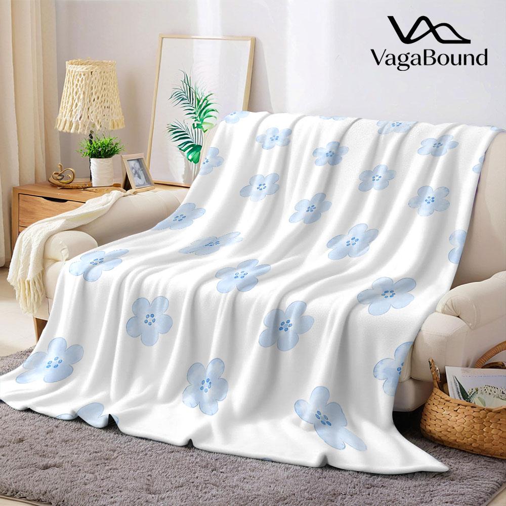 Watercolor Blue Ditsy Blooms Flannel Blanket Warm Soft Halloween Christmas Decorative Couch Warm Cozy All-Season Gift