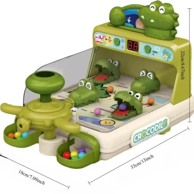 Crocodile Pinball Game Machine Multiplayer Table Marbles Game Music Light Kids Toy Cartoon Scoring Challenge Athletic Bead Table