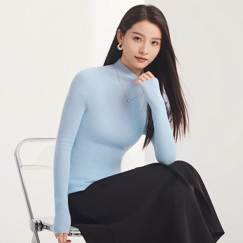 FAPAI Women's 100% Lambswool Slim Fit Semi-High Neck Sweater