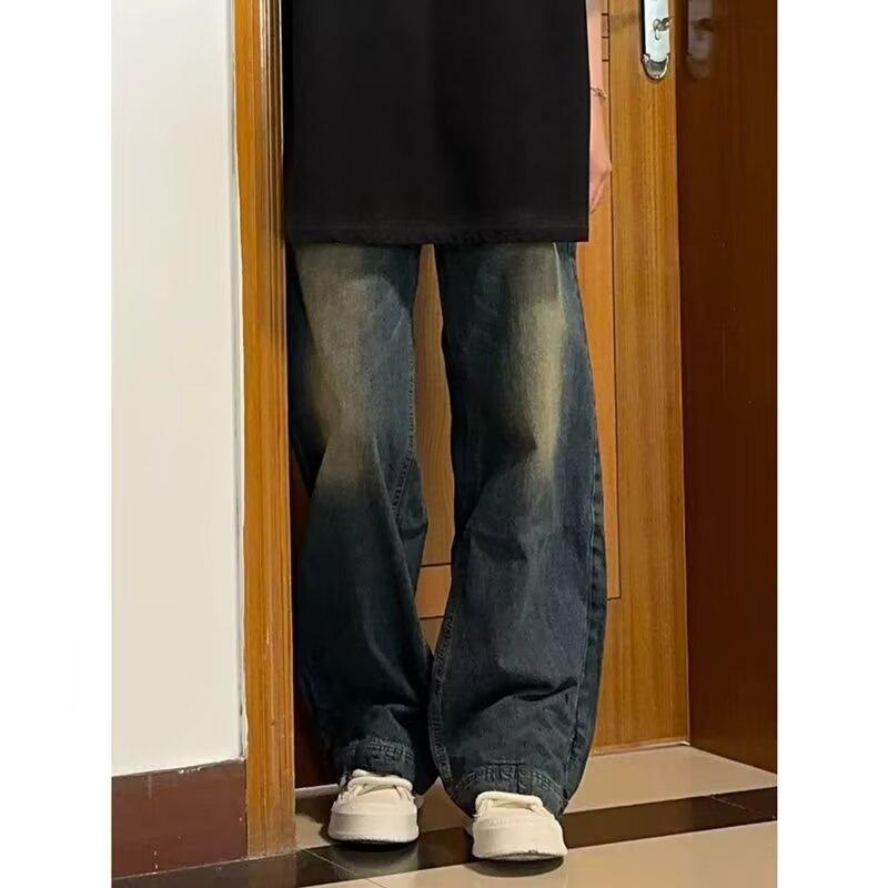 JYL Men's Wide-Leg Jeans Spring Summer American Cleanfit Washed Loose  Denim