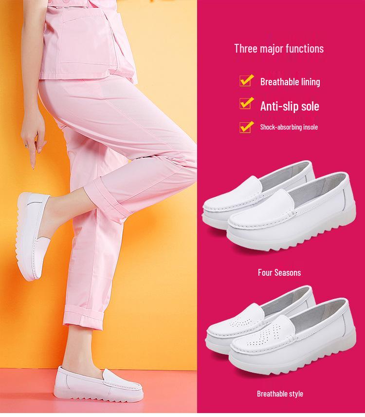 Women's Comfortable Non-Slip Leather Work Shoes: Breathable, Anti-Odor, Soft Sole, Ideal for All-Day Wear.