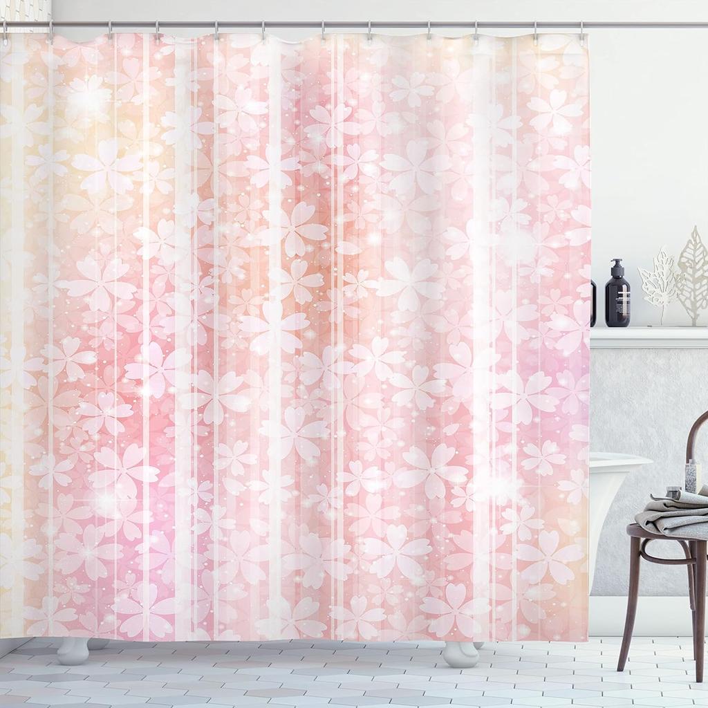 Colorful Shower Curtain, Oriental Boho Flourishing Mandala Flower and Aquarelle Look Hues Print, Cloth Fabric Bathroom Decor Set
