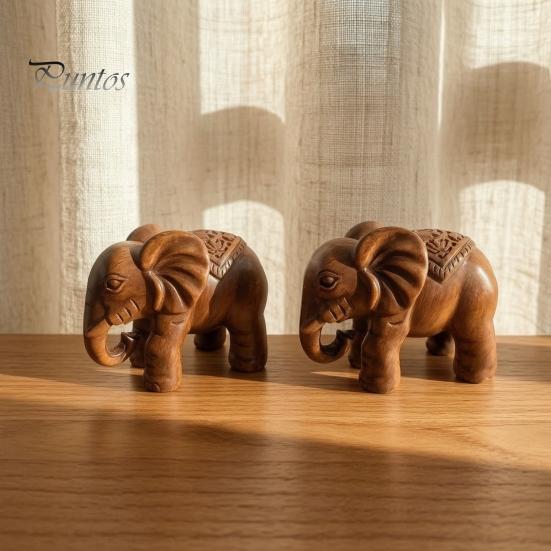 Housewarming Gift for Friends Elephant Figurine Ornament, Resin Wood Grain Statue, Auspicious Compact Shelf Statue Animal Sculpture Home Office Living