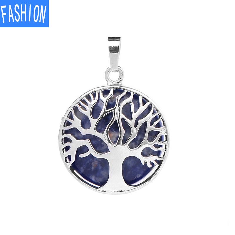 Ожерелье с подвеской из натурального камня, круглое ожерелье с деревом жизни, аметист sodalite