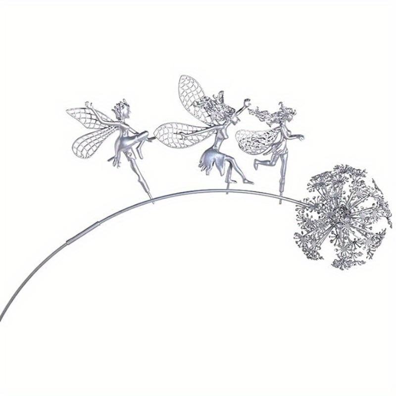 

Whimsical Flower Fairy Garden Statue - Stainless Steel Art Sculpture with Delicate Dance Pose - Outdoor Courtyard, Lawn, and Ter